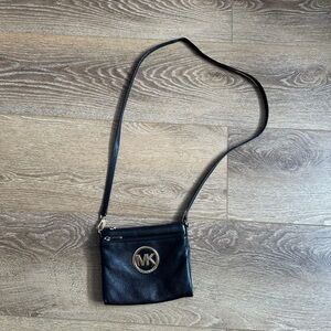 Michael Kors Black Leather Crossbody with Gold Logo
